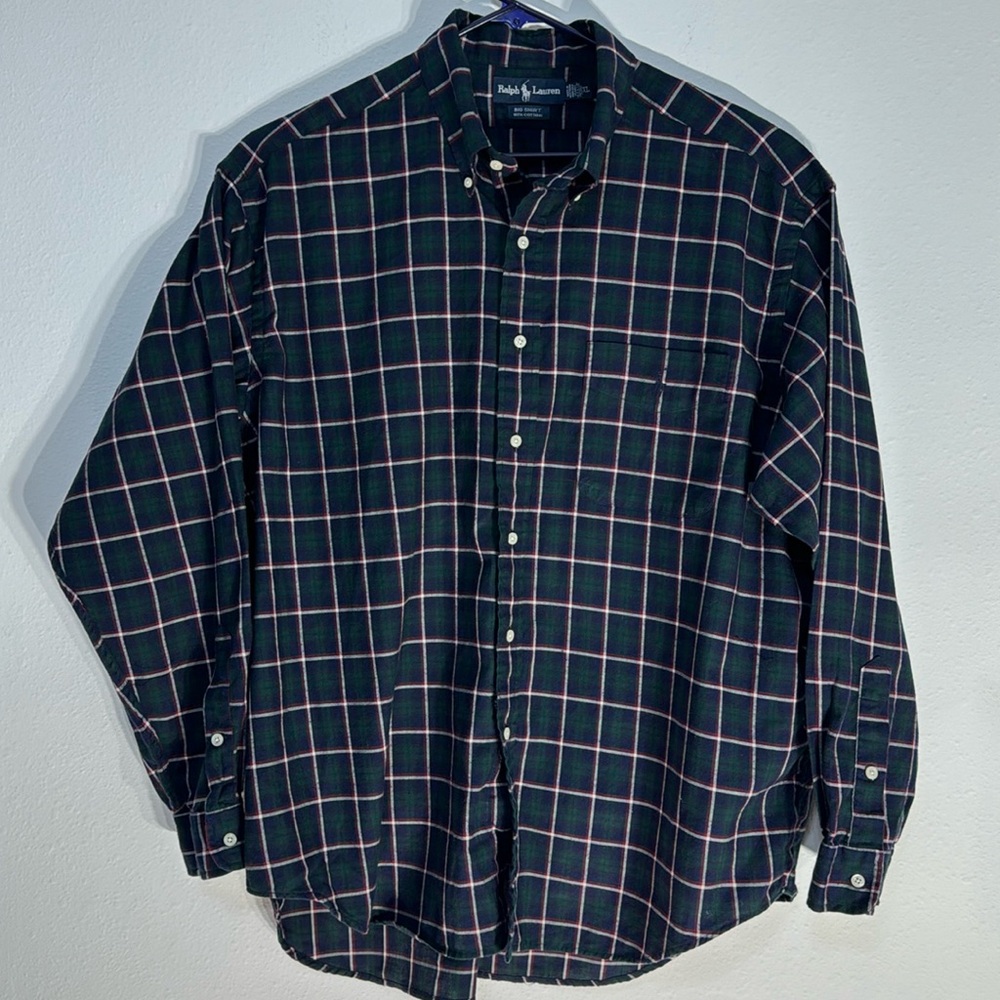 Men’s Ralph Lauren plaid long sleeve button down green black red white Shirt XL